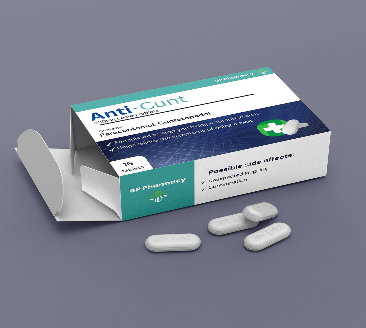 Anti-Cunt Pill Box, Rude Gag Gift with Pharmacy Bag