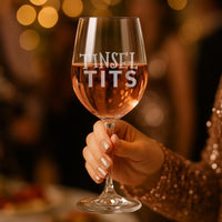Tinsel Tits Wine Glass | Funny Christmas Gift | Rude Wine Glass | Secret Santa Gift for Her | Adult Humour Glass | Sweary Xmas Gift | Funny