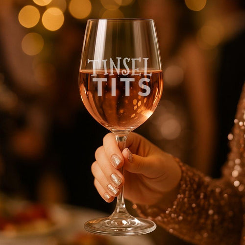 Tinsel Tits Wine Glass | Funny Christmas Gift | Rude Wine Glass | Secret Santa Gift for Her | Adult Humour Glass | Sweary Xmas Gift | Funny
