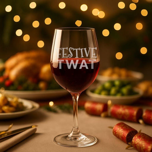 Festive Twat Wine Glass | Funny Christmas Gift | Rude Wine Glass | Secret Santa Gift for Her | Adult Humour Glass | Sweary Xmas Gift | Funny