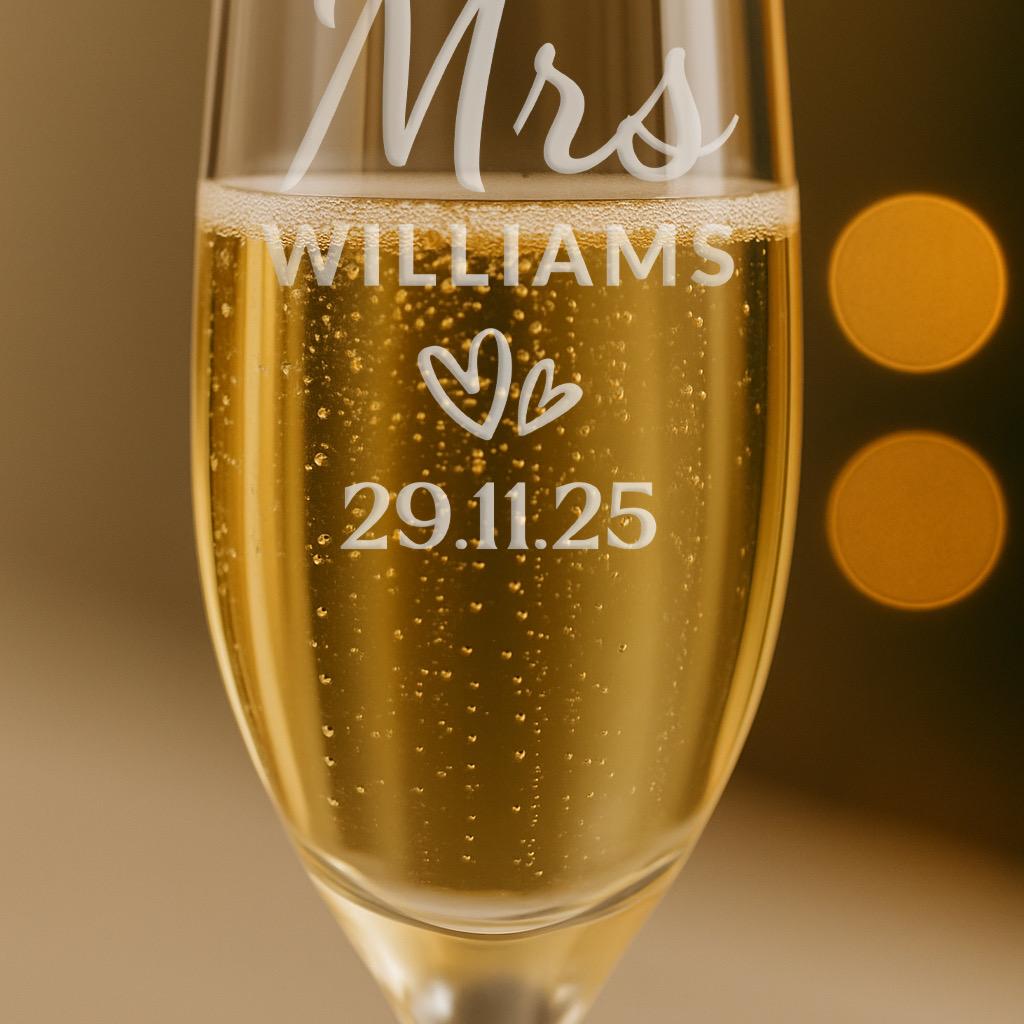 Personalised Wedding Champagne Glass Flutes: Engaged Couples Prosecco Glass Keepsake