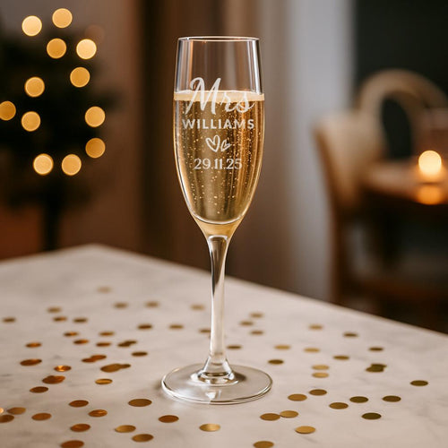 Personalised Wedding Champagne Glass Flutes: Engaged Couples Prosecco Glass Keepsake