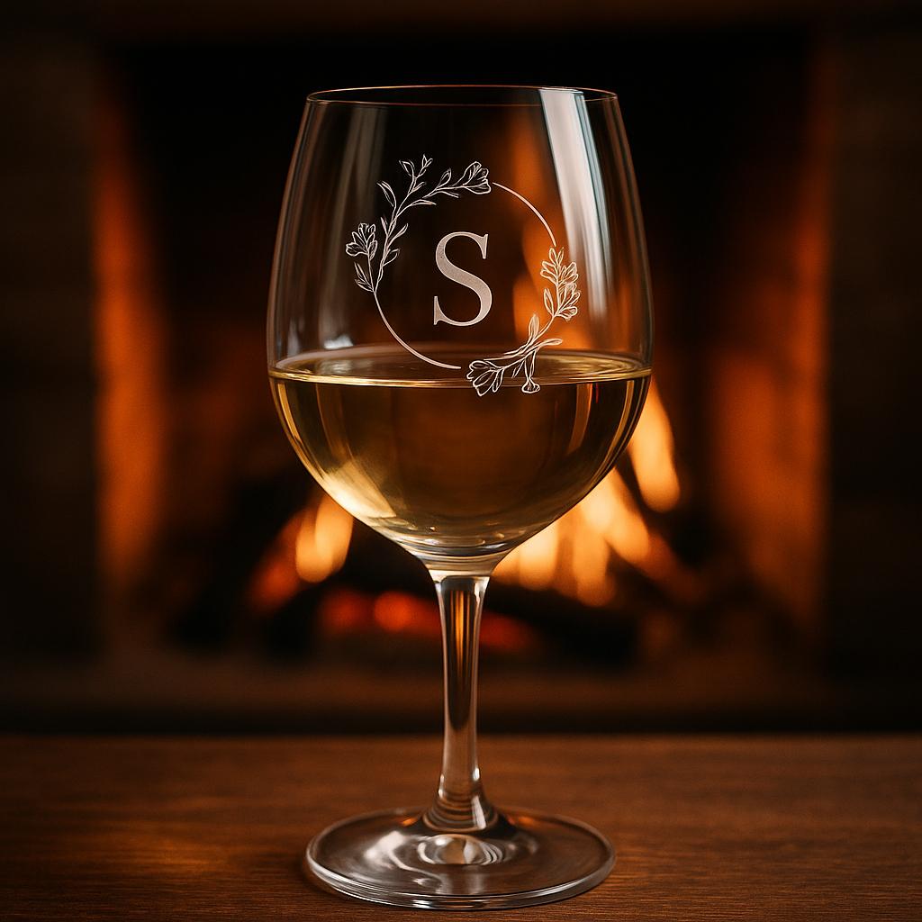 Engraved Wine Glass, Personalized Initial Gift