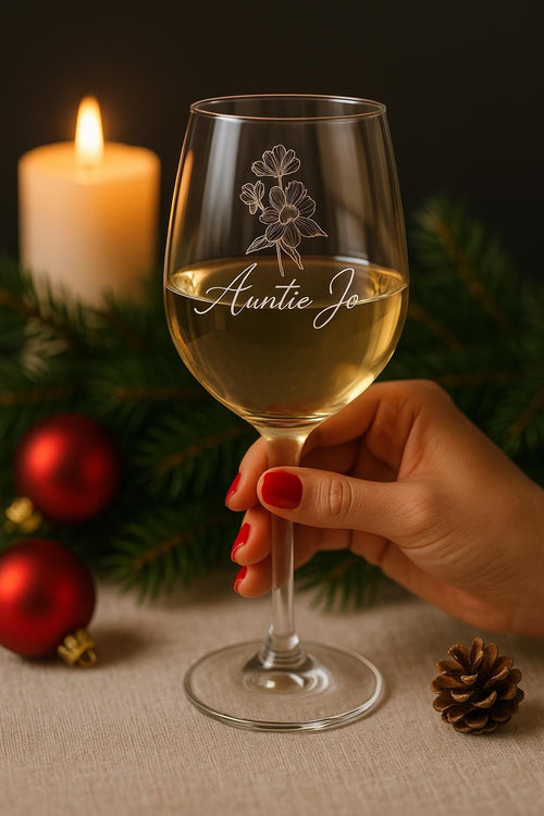 Aunt Wine Glass Engraved, Personalised Glass for Auntie