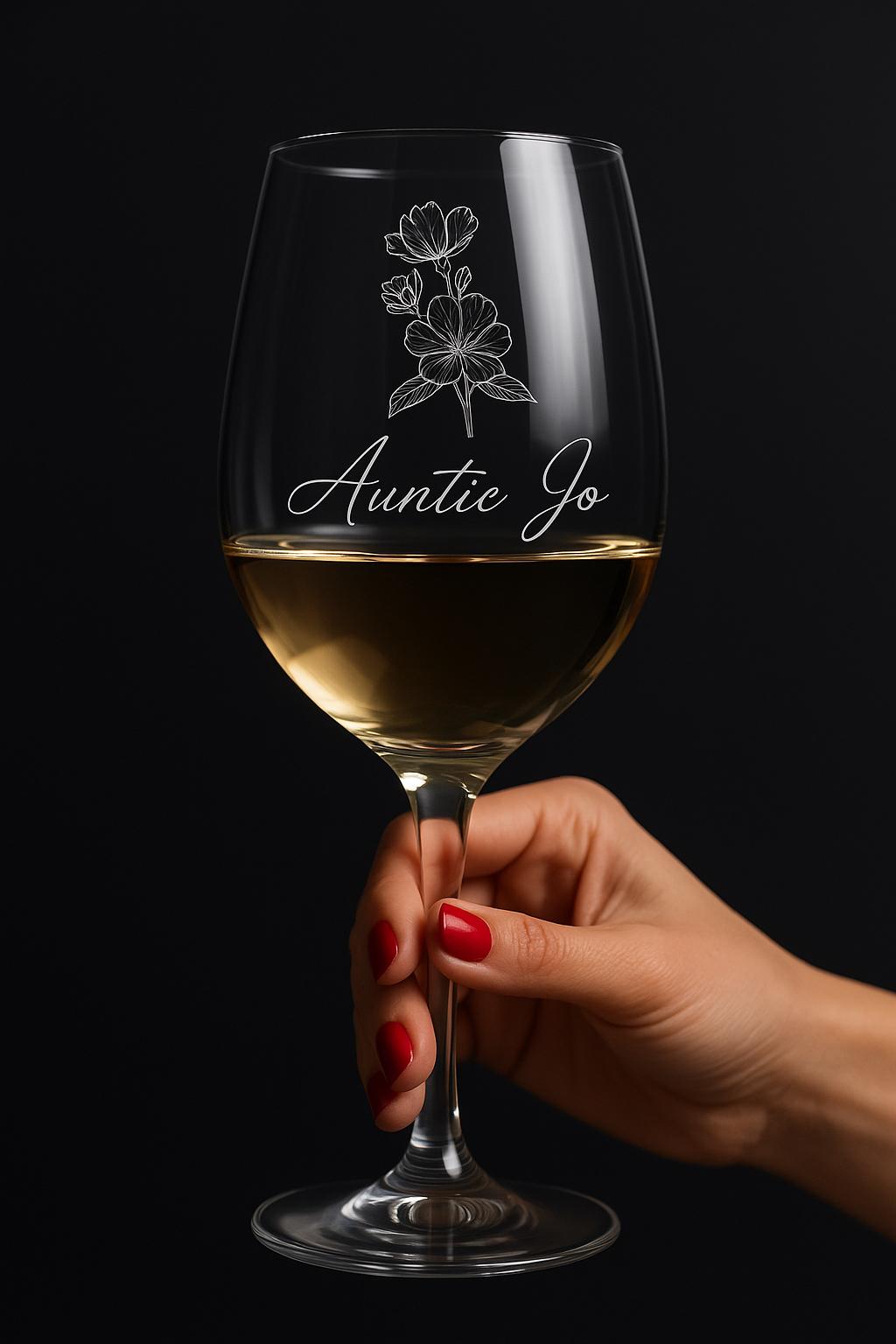 Aunt Wine Glass Engraved, Personalised Glass for Auntie