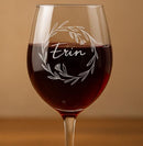 Personalised Floral Engraved Wine Glass, Custom Name Gift for Her