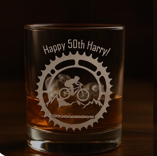 Engraved Whiskey Glass | Personalised Birthday Whiskey Glass Mountain Bike Design Gift | Mountain Bike Lover Gifts | Any Age Birthday Gift