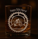 Engraved Whiskey Glass | Personalised Birthday Whiskey Glass Mountain Bike Design Gift | Mountain Bike Lover Gifts | Any Age Birthday Gift