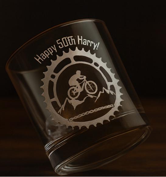 Engraved Whiskey Glass | Personalised Birthday Whiskey Glass Mountain Bike Design Gift | Mountain Bike Lover Gifts | Any Age Birthday Gift