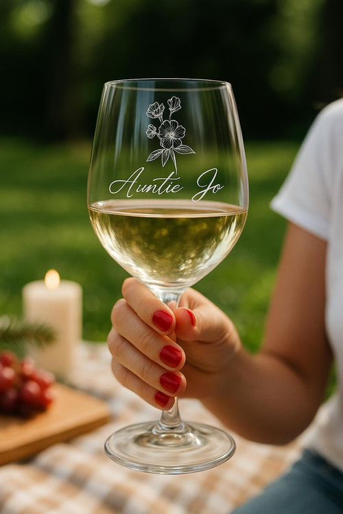 Aunt Wine Glass Engraved, Personalised Glass for Auntie