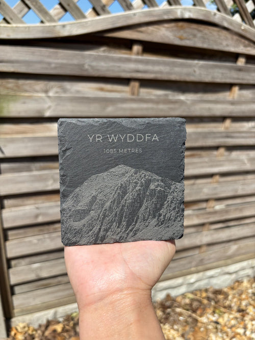 Yr Wyddfa Sketch Slate Coaster| Snowdon Coaster Gift | Snowdonia Souvenir| North Wales Coaster| Gifts for Him Her | Hiking Gifts