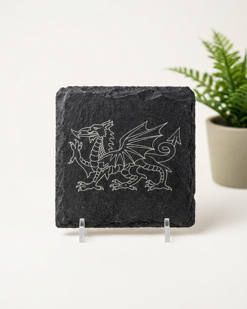 Engraved Welsh Dragon Slate Coaster | Welsh Gift | Wales Souvenir | Gifts for Her, Him, |  Welsh Dragon Gift | Christmas Gift| Home Decor