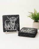 Highland Cow Slate Coaster set of 4| Engraved Heilan Coo Gift | Slate Coaster Decor | Highland Cow Gifts| Housewarming Gift | Gifts for Her