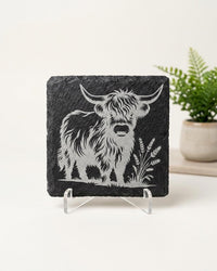 Highland Cow Engraved Slate Coaster| Slate Coaster Gifts | Housewarming Gift | Coffee Table Slate Coaster | Rustic Home Decor | Slate Gift
