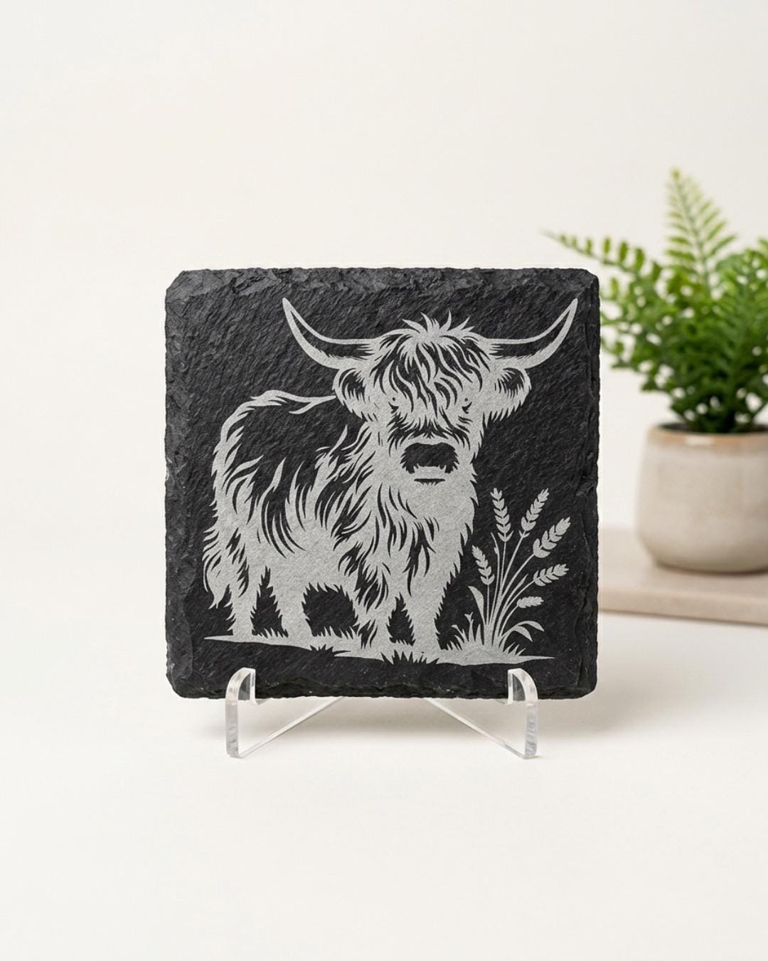Highland Cow Slate Coaster set of 4| Engraved Heilan Coo Gift | Slate Coaster Decor | Highland Cow Gifts| Housewarming Gift | Gifts for Her