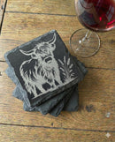Highland Cow Slate Coaster set of 4| Engraved Heilan Coo Gift | Slate Coaster Decor | Highland Cow Gifts| Housewarming Gift | Gifts for Her