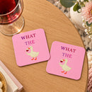 What the Duck MDF Coaster, Funny Pink Wine Duck Design, Single or Set of 2, 3 or 4