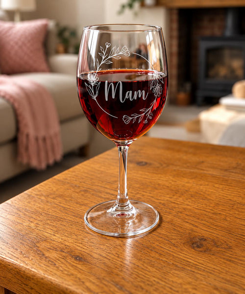 Engraved Wine Glass | Mum Wine Glass | Engraved Mum Wine Glass | Gift for Mum | Floral Design