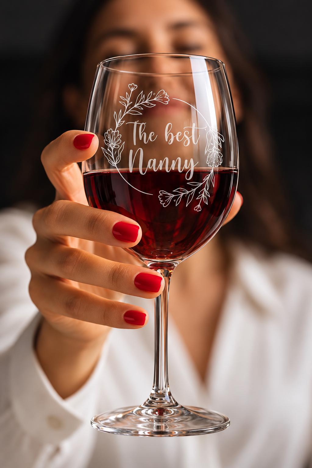 Engraved Wine Glass | Engraved Nanny , Nain , Nana Wine Glass | Personalised Wine Glass | Custom Wine Glass
