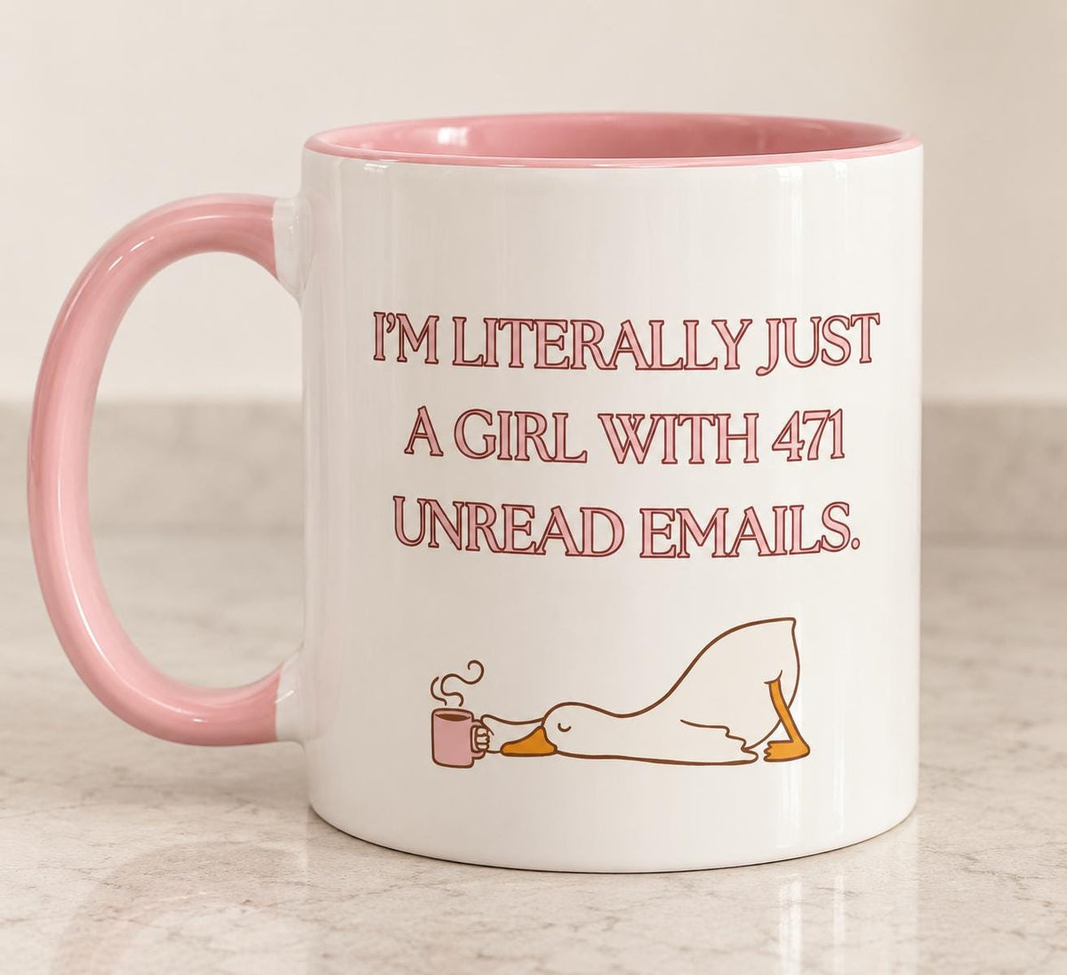 Just a Girl Mug | Funny Goose Coffee / Tea Mug | Pink Office Mug | Work Bestie Secret Santa Gift | 11oz Mug | Gift for Mum, Friend, Bestie