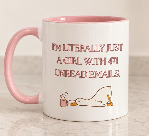 Just a Girl Mug | Funny Goose Coffee / Tea Mug | Pink Office Mug | Work Bestie Secret Santa Gift | 11oz Mug | Gift for Mum, Friend, Bestie