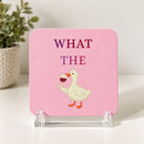 What the Duck MDF Coaster, Funny Pink Wine Duck Design, Single or Set of 2, 3 or 4