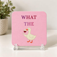 What the Duck MDF Coaster, Funny Pink Wine Duck Design, Single or Set of 2, 3 or 4
