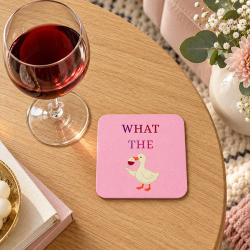 What the Duck MDF Coaster, Funny Pink Wine Duck Design, Single or Set of 2, 3 or 4