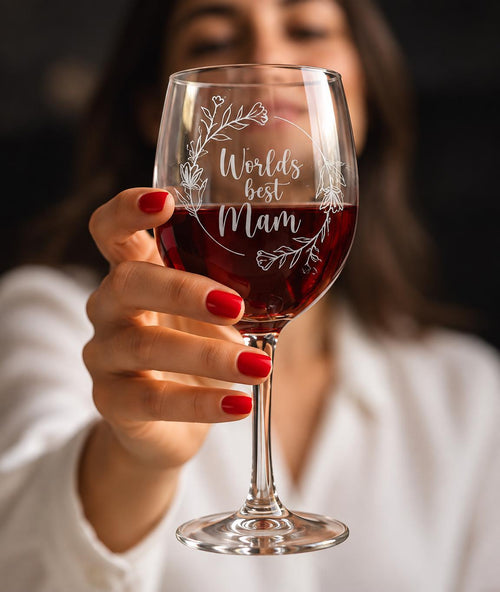 Engraved Wine Glass | World’s Best Mam Wine Glass | Gift for Mam | Personalised Wine Glass