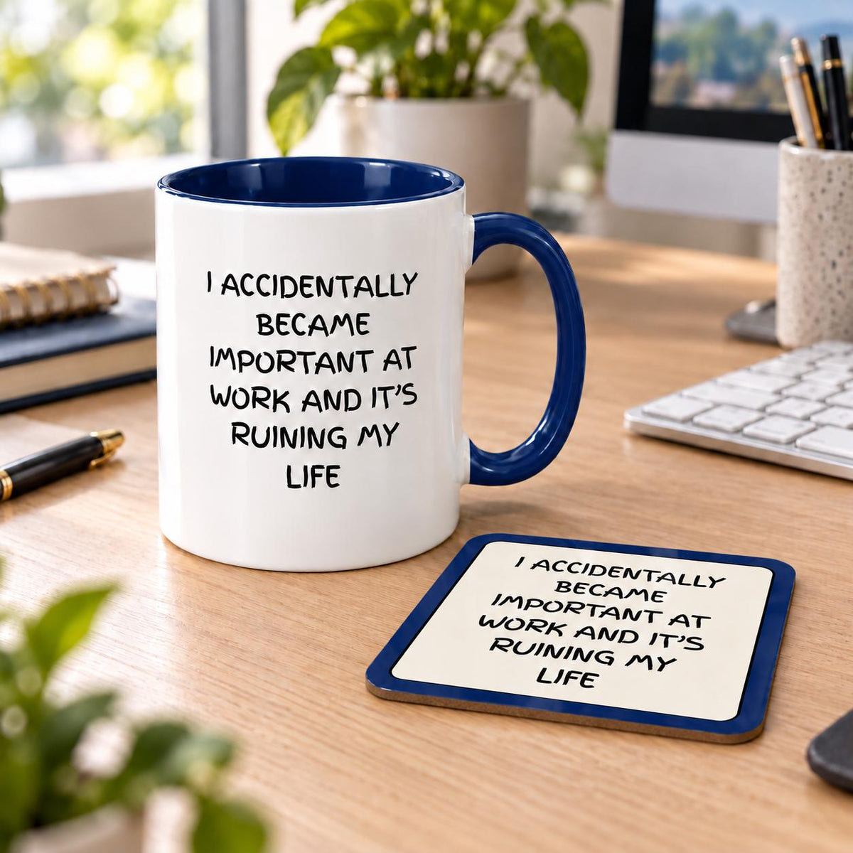 Funny Work Mug and Coaster Set |  I Accidentally Became Important at work | Colleague Gift | Work bestie Gift