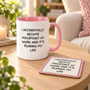 Funny Work Mug and Coaster Set |  I Accidentally Became Important at work | Colleague Gift | Work bestie Gift