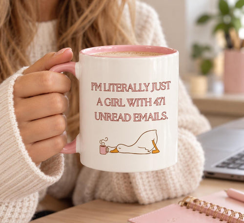 Just a Girl Mug | Funny Goose Coffee / Tea Mug | Pink Office Mug | Work Bestie Secret Santa Gift | 11oz Mug | Gift for Mum, Friend, Bestie