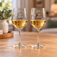 Personalised Wedding Wine Glasses | Engraved Wine Glasses | Set of 2 | Mr & Mrs or Mrs x2 or Mr x2 | Anniversary Gift |