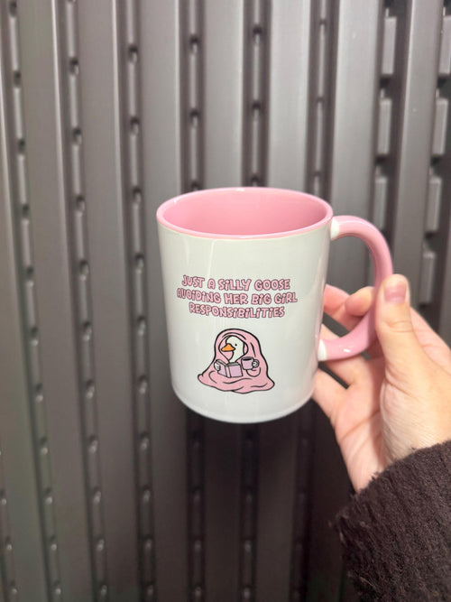 Funny Tea / Coffee Mug for Her | Silly Goose avoiding responsibility Mug | Relatable Mug for Her | Pink Mug | Funny Work Gift