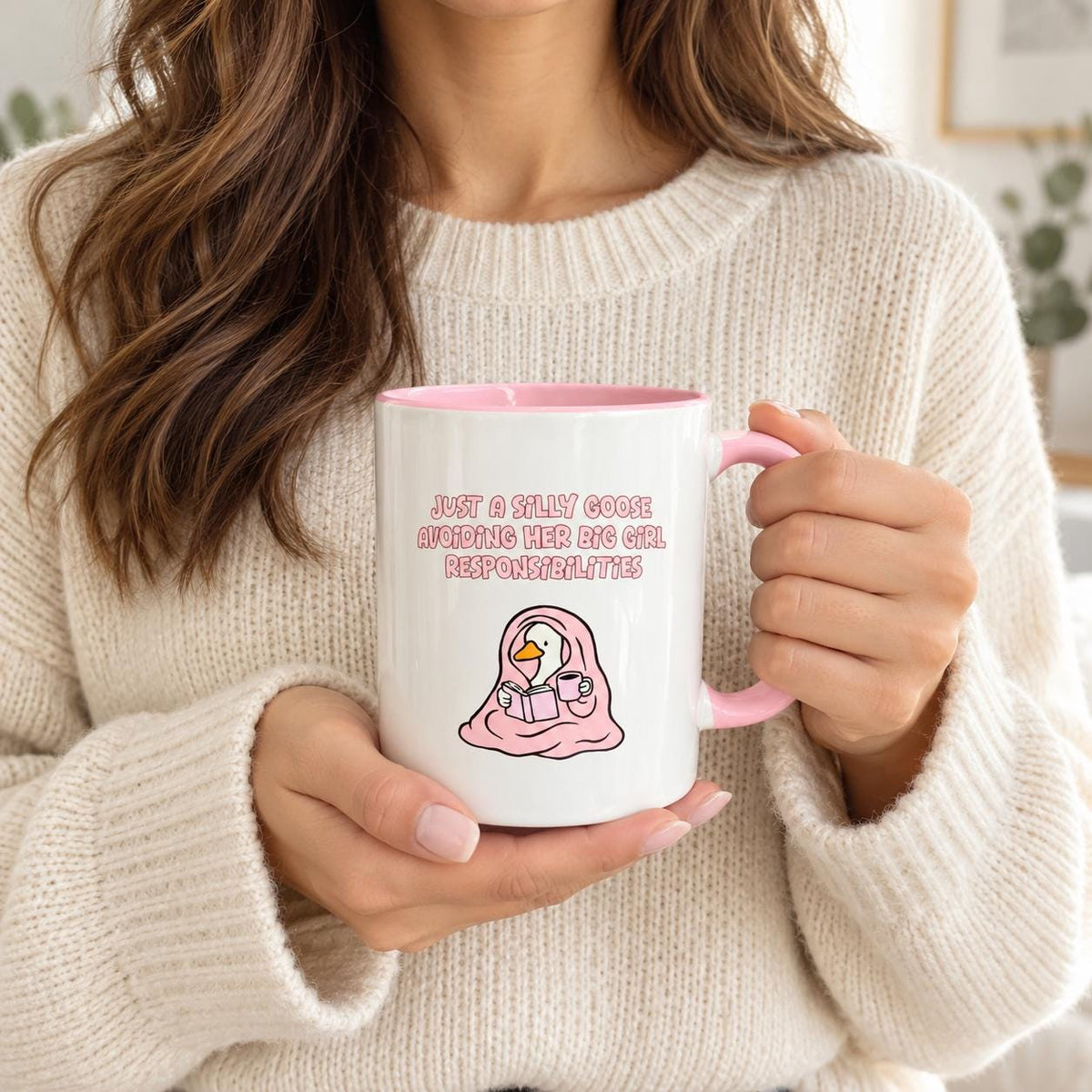 Funny Tea / Coffee Mug for Her | Silly Goose avoiding responsibility Mug | Relatable Mug for Her | Pink Mug | Funny Work Gift