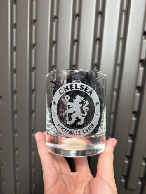 Engraved Chelsea Football Whiskey Glass, Personalized Whiskey Glass | Gifts for Men, Dad, Brother, Grandad, Taid
