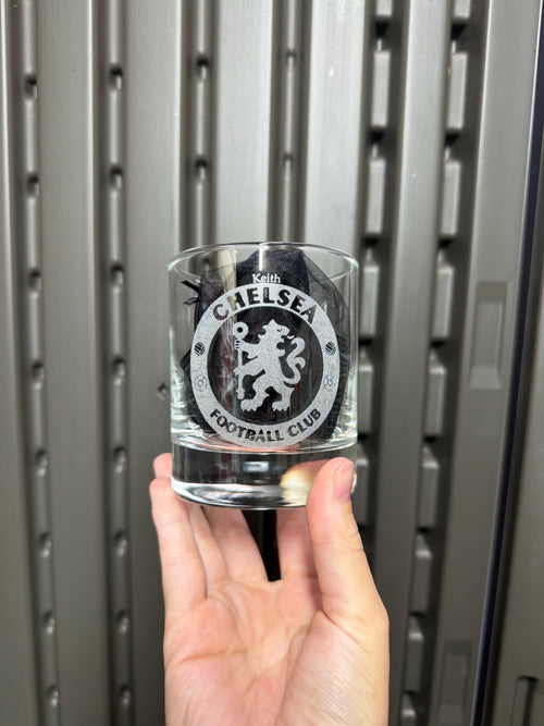 Engraved Chelsea Football Whiskey Glass, Personalized Whiskey Glass | Gifts for Men, Dad, Brother, Grandad, Taid