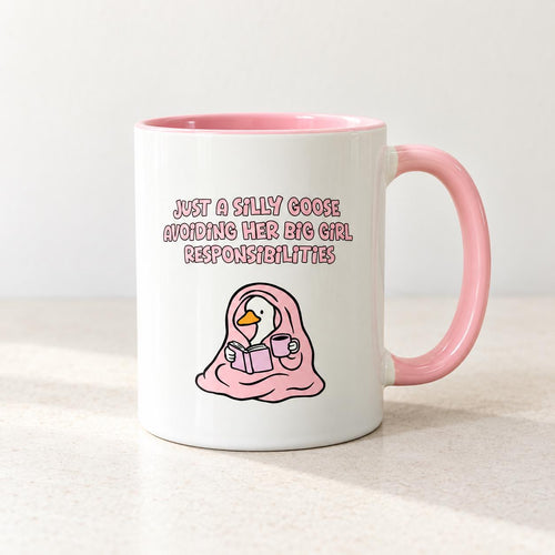 Funny Tea / Coffee Mug for Her | Silly Goose avoiding responsibility Mug | Relatable Mug for Her | Pink Mug | Funny Work Gift