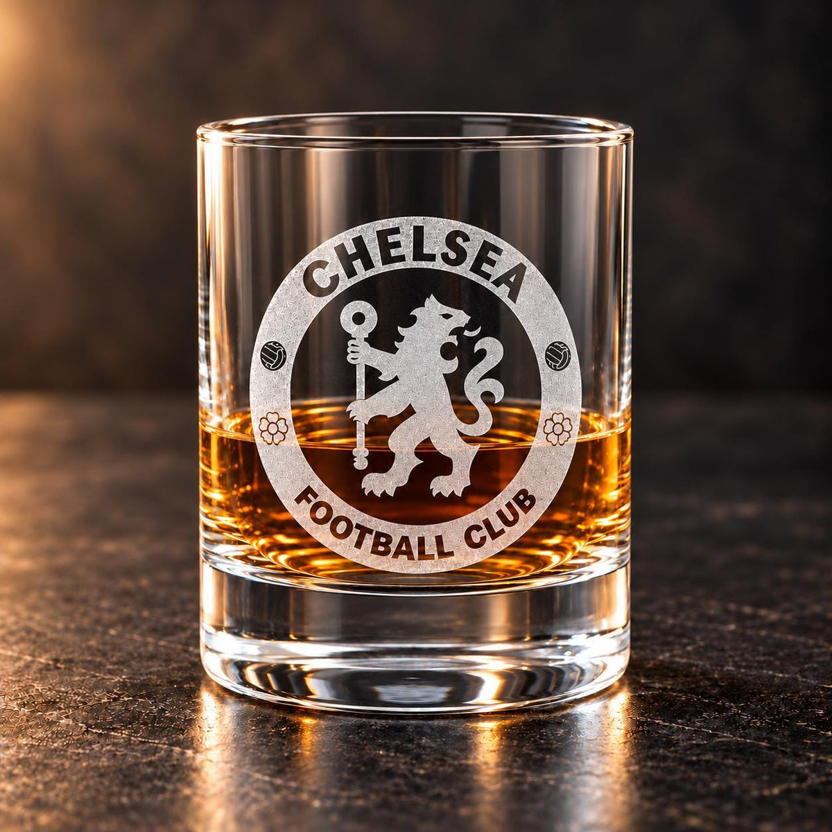 Engraved Chelsea Football Whiskey Glass, Personalized Whiskey Glass | Gifts for Men, Dad, Brother, Grandad, Taid
